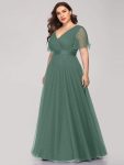 Women’s Floor-Length Plus Size Formal Bridesmaid Dress with Short Sleeve – Green Bean