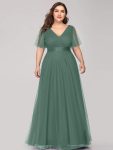 Women’s Floor-Length Plus Size Formal Bridesmaid Dress with Short Sleeve – Green Bean