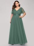 Women’s Floor-Length Plus Size Formal Bridesmaid Dress with Short Sleeve – Green Bean