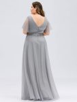 Women’s Floor-Length Plus Size Formal Bridesmaid Dress with Short Sleeve – Grey