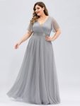 Women’s Floor-Length Plus Size Formal Bridesmaid Dress with Short Sleeve – Grey