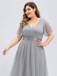 Women’s Floor-Length Plus Size Formal Bridesmaid Dress with Short Sleeve – Grey