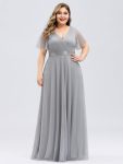 Women’s Floor-Length Plus Size Formal Bridesmaid Dress with Short Sleeve – Grey