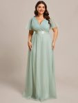 Women’s Floor-Length Plus Size Formal Bridesmaid Dress with Short Sleeve – Mint Green