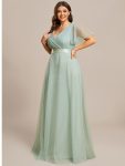 Women’s Floor-Length Plus Size Formal Bridesmaid Dress with Short Sleeve – Mint Green