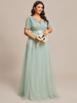 Women’s Floor-Length Plus Size Formal Bridesmaid Dress with Short Sleeve – Mint Green