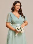 Women’s Floor-Length Plus Size Formal Bridesmaid Dress with Short Sleeve – Mint Green