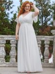 Women’s Floor-Length Plus Size Formal Bridesmaid Dress with Short Sleeve – White