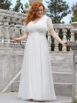 Women’s Floor-Length Plus Size Formal Bridesmaid Dress with Short Sleeve – White