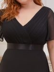 Plus Size Empire Waist V Back Bridesmaid Dress with Short Sleeves – Black