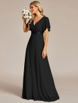 Long Chiffon Empire Waist Bridesmaid Dress with Short Flutter Sleeves – Black