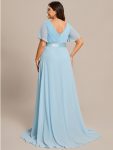 Plus Size Empire Waist V Back Bridesmaid Dress with Short Sleeves – Sky Blue