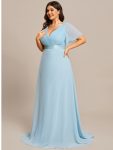 Plus Size Empire Waist V Back Bridesmaid Dress with Short Sleeves – Sky Blue