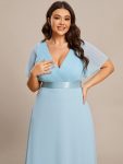 Plus Size Empire Waist V Back Bridesmaid Dress with Short Sleeves – Sky Blue