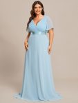 Plus Size Empire Waist V Back Bridesmaid Dress with Short Sleeves – Sky Blue