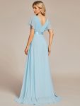 Long Chiffon Empire Waist Bridesmaid Dress with Short Flutter Sleeves – Sky Blue