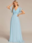 Long Chiffon Empire Waist Bridesmaid Dress with Short Flutter Sleeves – Sky Blue