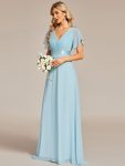 Long Chiffon Empire Waist Bridesmaid Dress with Short Flutter Sleeves – Sky Blue