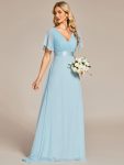 Long Chiffon Empire Waist Bridesmaid Dress with Short Flutter Sleeves - Sky Blue