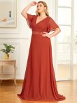 Custom Size Flutter Sleeves Chiffon Empire Waist Bridesmaid Dress – Burnt Orange