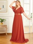 Custom Size Flutter Sleeves Chiffon Empire Waist Bridesmaid Dress – Burnt Orange