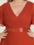 Plus Size Simple Empire Waist Flutter Sleeve Evening Dress – Burnt Orange