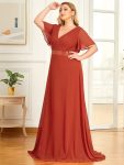 Plus Size Simple Empire Waist Flutter Sleeve Evening Dress – Burnt Orange