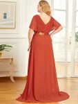 Plus Size Empire Waist V Back Bridesmaid Dress with Short Sleeves – Burnt Orange