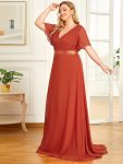 Plus Size Empire Waist V Back Bridesmaid Dress with Short Sleeves – Burnt Orange