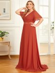 Plus Size Empire Waist V Back Bridesmaid Dress with Short Sleeves – Burnt Orange