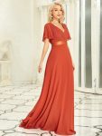 Long Chiffon Empire Waist Bridesmaid Dress with Short Flutter Sleeves – Burnt Orange