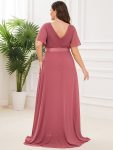 Plus Size Empire Waist V Back Bridesmaid Dress with Short Sleeves – Cameo Brown