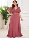 Plus Size Empire Waist V Back Bridesmaid Dress with Short Sleeves – Cameo Brown