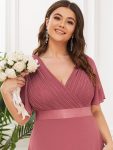 Plus Size Empire Waist V Back Bridesmaid Dress with Short Sleeves – Cameo Brown