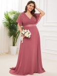 Long Chiffon Empire Waist Bridesmaid Dress with Short Flutter Sleeves – Cameo Brown