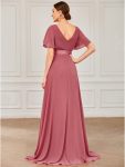 Long Chiffon Empire Waist Bridesmaid Dress with Short Flutter Sleeves – Cameo Brown