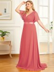 Custom Size Flutter Sleeves Chiffon Empire Waist Bridesmaid Dress – Coral