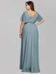 Plus Size Empire Waist V Back Bridesmaid Dress with Short Sleeves – Dusty Blue