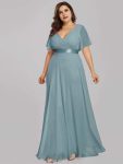 Long Empire Waist Bridesmaid Dress with Short Flutter Sleeves – Dusty Blue