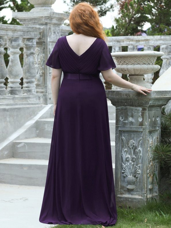 Custom Size Flutter Sleeves Chiffon Empire Waist Bridesmaid Dress - Dark Purple