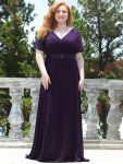 Custom Size Flutter Sleeves Chiffon Empire Waist Bridesmaid Dress – Dark Purple