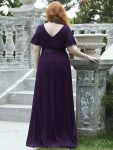 Plus Size Empire Waist V Back Bridesmaid Dress with Short Sleeves – Dark Purple