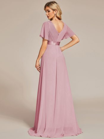 Custom Size Flutter Sleeves Chiffon Empire Waist Bridesmaid Dress - Dusty Rose