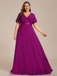 Plus Size Simple Empire Waist Flutter Sleeve Evening Dress – Fuchsia