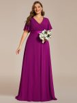 Plus Size Simple Empire Waist Flutter Sleeve Evening Dress – Fuchsia