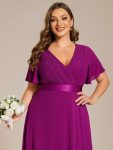 Plus Size Simple Empire Waist Flutter Sleeve Evening Dress – Fuchsia