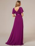 Long Chiffon Empire Waist Bridesmaid Dress with Short Flutter Sleeves – Fuchsia