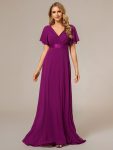 Long Chiffon Empire Waist Bridesmaid Dress with Short Flutter Sleeves – Fuchsia