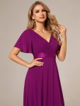 Long Chiffon Empire Waist Bridesmaid Dress with Short Flutter Sleeves – Fuchsia