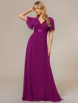 Long Chiffon Empire Waist Bridesmaid Dress with Short Flutter Sleeves – Fuchsia